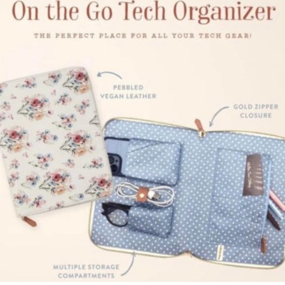 Matilda Jane On The Go Vegan Floral Zip Tablet Tech Organizer Travel Case